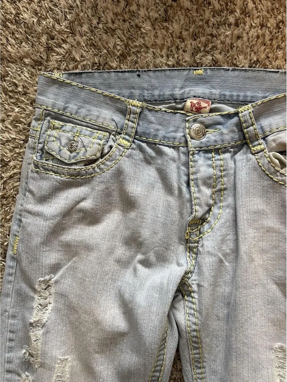 True Religion Billy Super T Denim Jeans Men’s Light Wash Distressed Size 34x30